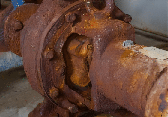 Corroded and rusted pump by corrosive liquid