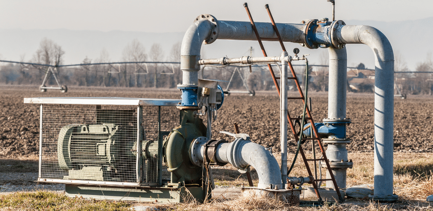 Pumps and piping systems in farmland with qualified pump alignment